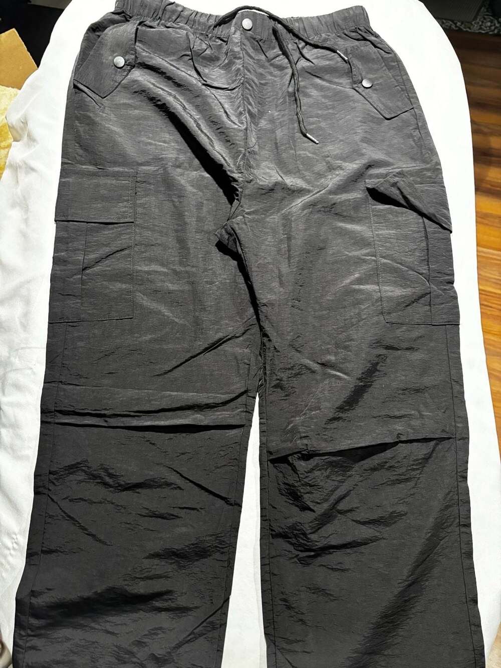 Unbranded Nylon Cargo Pants Drawstring Elastic Waist Black